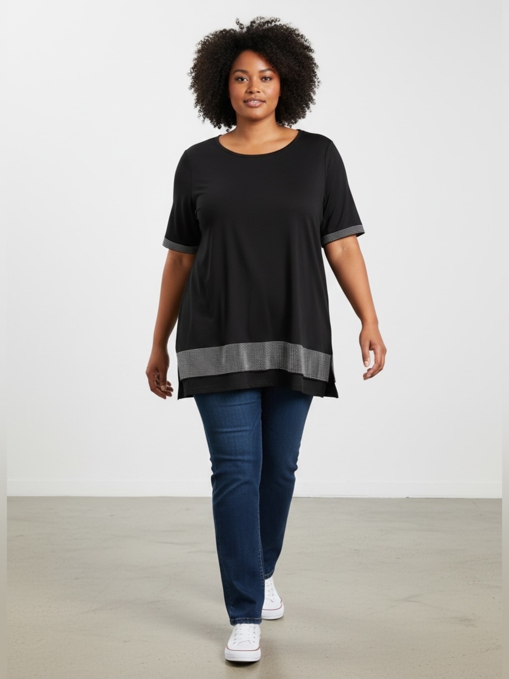 A Love Story Black Rhinestone Trim Shirt, Size 1X - NWT